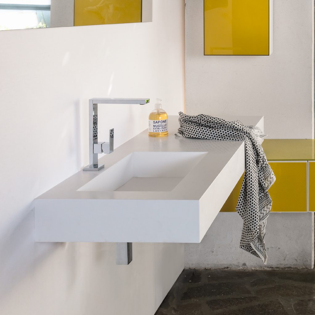 Consolle in aquasolid una vasca bianco opaco H 12 P 50 L 105 cm